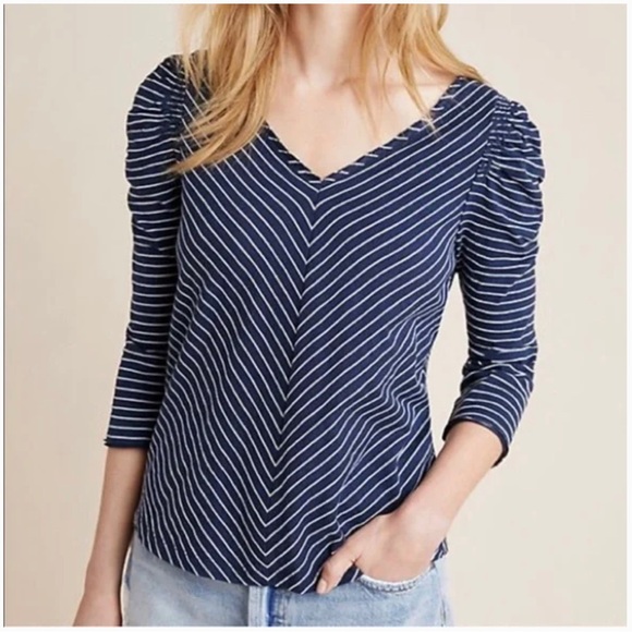 Anthropologie Maeve Lauryn Striped 3/4" Sleeve Top - Picture 5 of 10